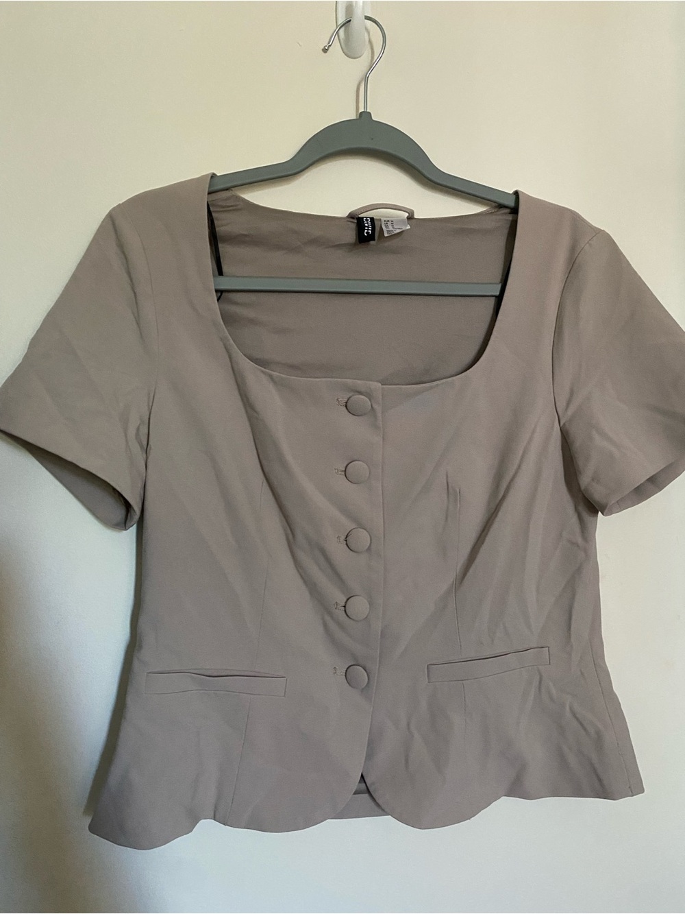 Talbots Taupe Short Sleeve Button-Front Blouse